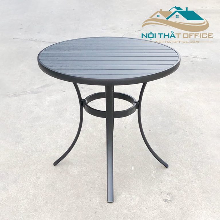 ban tron khung nhom mat polywood gia go bnt 021 1