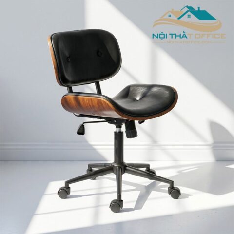 Ghế Xoay Làm Việc Nệm Simili Ốp Gỗ GLV-0125