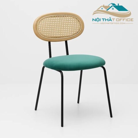 Ghế Cafe Sắt Đệm Vải Nhung Lưng Mây GCF-091